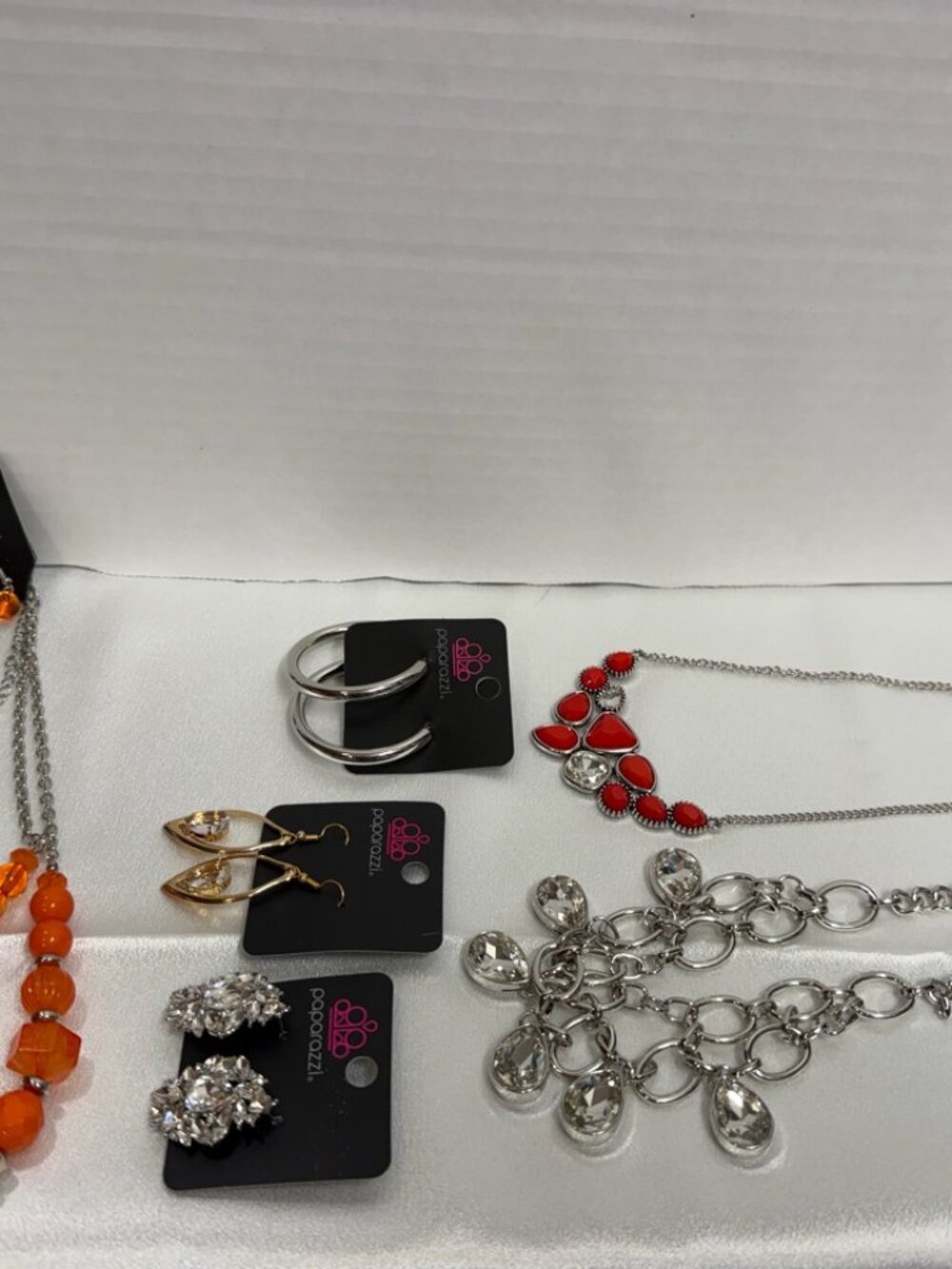 Paparazzi Orange Red Silver-Tone Bundle 3 Necklaces 6 Earring Pairs pap-b010